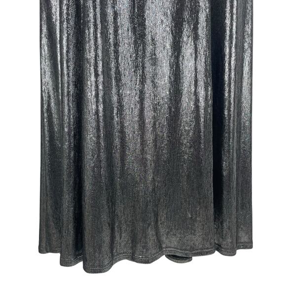Tadashi Shoji Copley Shoulder Drape Lame Gown Silver Steel Size XL - Picture 7 of 13